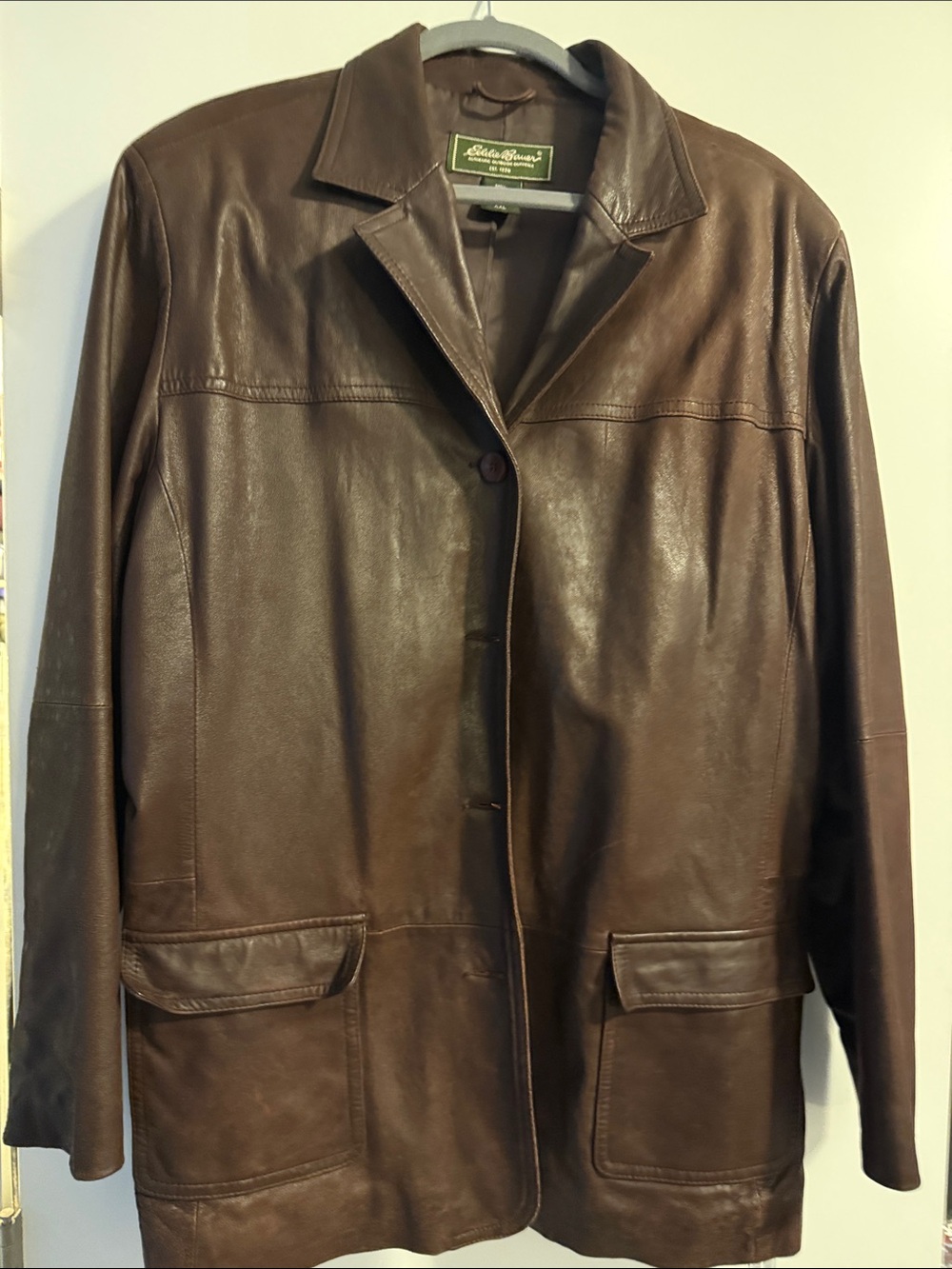Eddie Bauer Brown Leather Button-Front Jacket